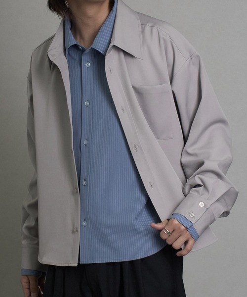 welise(ウェライズ)の「【welise/ウェライズ】リッチドレープスムース×TRストライプ フェイクレイヤード ドッキングシャツ(シャツ/ブラウス・メンズ・チャコールグレー/ブラック/ライトグレー・L/M)」の18枚目の写真