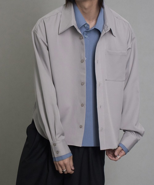 welise(ウェライズ)の「【welise/ウェライズ】リッチドレープスムース×TRストライプ フェイクレイヤード ドッキングシャツ(シャツ/ブラウス・メンズ・チャコールグレー/ブラック/ライトグレー・L/M)」の19枚目の写真