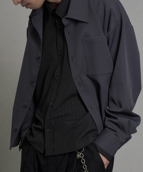 welise(ウェライズ)の「【welise/ウェライズ】リッチドレープスムース×TRストライプ フェイクレイヤード ドッキングシャツ(シャツ/ブラウス・メンズ・チャコールグレー/ブラック/ライトグレー・L/M)」の10枚目の写真