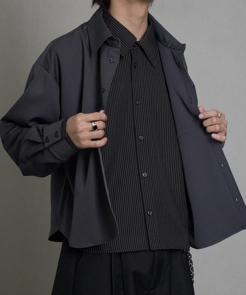 welise(ウェライズ)の「【welise/ウェライズ】リッチドレープスムース×TRストライプ フェイクレイヤード ドッキングシャツ(シャツ/ブラウス・メンズ・チャコールグレー/ブラック/ライトグレー・L/M)」の11枚目の写真