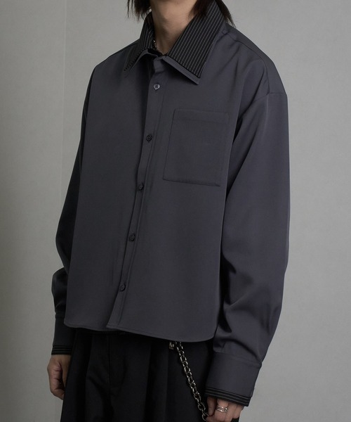 welise(ウェライズ)の「【welise/ウェライズ】リッチドレープスムース×TRストライプ フェイクレイヤード ドッキングシャツ(シャツ/ブラウス・メンズ・チャコールグレー/ブラック/ライトグレー・L/M)」の15枚目の写真