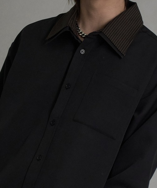 welise(ウェライズ)の「【welise/ウェライズ】リッチドレープスムース×TRストライプ フェイクレイヤード ドッキングシャツ(シャツ/ブラウス・メンズ・チャコールグレー/ブラック/ライトグレー・L/M)」の6枚目の写真