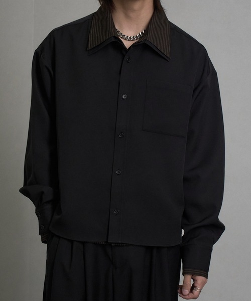 welise(ウェライズ)の「【welise/ウェライズ】リッチドレープスムース×TRストライプ フェイクレイヤード ドッキングシャツ(シャツ/ブラウス・メンズ・チャコールグレー/ブラック/ライトグレー・L/M)」の7枚目の写真