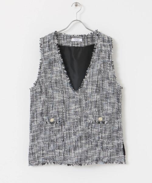 URBAN RESEARCH Sonny Label（アーバンリサーチサニーレーベル）の「『WEB/一部店舗限定』ツイードVネックベスト（ベスト・レディース・ベージュ/ブラック・FREE）」の10枚目の写真