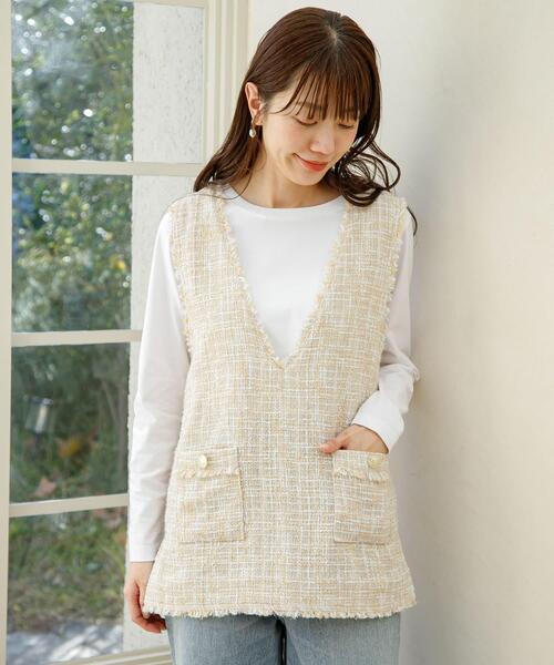 URBAN RESEARCH Sonny Label（アーバンリサーチサニーレーベル）の「『WEB/一部店舗限定』ツイードVネックベスト（ベスト・レディース・ベージュ/ブラック・FREE）」の16枚目の写真