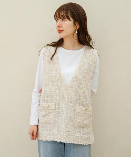 URBAN RESEARCH Sonny Label（アーバンリサーチサニーレーベル）の「『WEB/一部店舗限定』ツイードVネックベスト（ベスト・レディース・ベージュ/ブラック・FREE）」の17枚目の写真