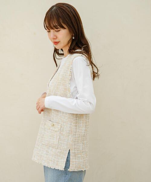 URBAN RESEARCH Sonny Label（アーバンリサーチサニーレーベル）の「『WEB/一部店舗限定』ツイードVネックベスト（ベスト・レディース・ベージュ/ブラック・FREE）」の18枚目の写真