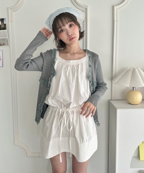 Loueme(ルエム)の「コットンレースドロストミニワンピース(ワンピース・レディース・ホワイト・FREE)」の9枚目の写真
