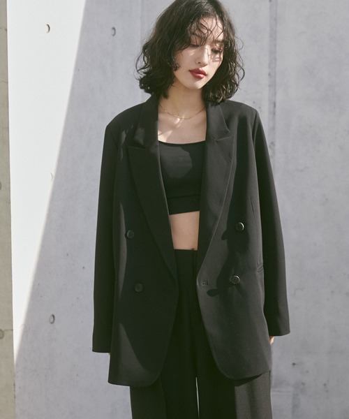 hunch（ハンチ）の「ポリツイル ダブルジャケット（テーラードジャケット・レディース・ライトブルーグレー/サンドベージュ/ブラック・FREE）」の2枚目の写真