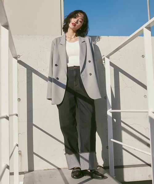 hunch（ハンチ）の「ポリツイル ダブルジャケット（テーラードジャケット・レディース・ライトブルーグレー/サンドベージュ/ブラック・FREE）」の8枚目の写真