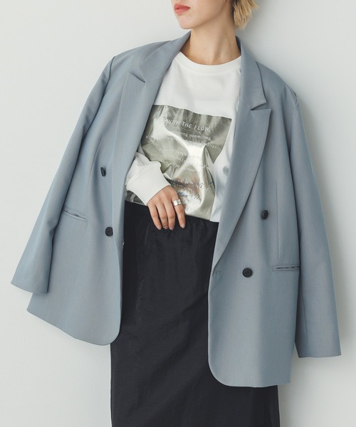 hunch（ハンチ）の「ポリツイル ダブルジャケット（テーラードジャケット・レディース・ライトブルーグレー/サンドベージュ/ブラック・FREE）」の10枚目の写真