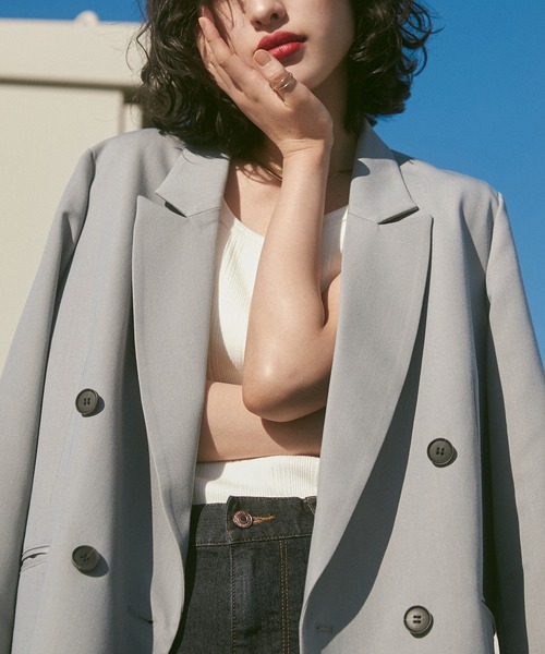 hunch（ハンチ）の「ポリツイル ダブルジャケット（テーラードジャケット・レディース・ライトブルーグレー/サンドベージュ/ブラック・FREE）」の4枚目の写真