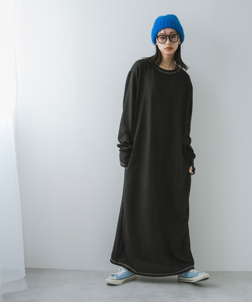 bohmal（ボマール）の「ワッフルボリュームマキシワンピース（ワンピース・レディース・ブルー/チャコールグレー/グレー/ブラック/アイボリー/ライム/ピンク・MEDIUM/TALL/MEDIUM）」の3枚目の写真