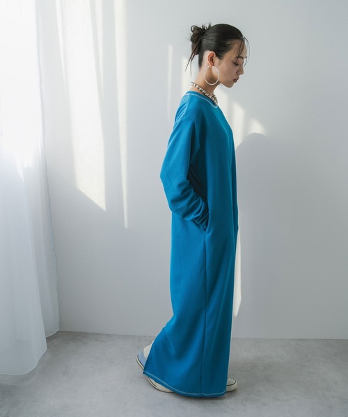 bohmal（ボマール）の「ワッフルボリュームマキシワンピース（ワンピース・レディース・ブルー/チャコールグレー/グレー/ブラック/アイボリー/ライム/ピンク・MEDIUM/TALL/MEDIUM）」の19枚目の写真