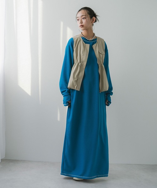 bohmal（ボマール）の「ワッフルボリュームマキシワンピース（ワンピース・レディース・ブルー/チャコールグレー/グレー/ブラック/アイボリー/ライム/ピンク・MEDIUM/TALL/MEDIUM）」の17枚目の写真