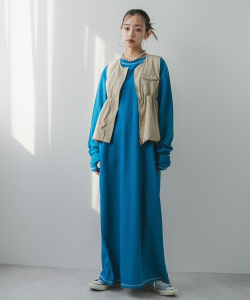 bohmal（ボマール）の「ワッフルボリュームマキシワンピース（ワンピース・レディース・ブルー/チャコールグレー/グレー/ブラック/アイボリー/ライム/ピンク・MEDIUM/TALL/MEDIUM）」の18枚目の写真