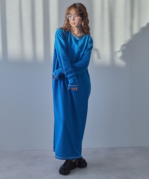 bohmal（ボマール）の「ワッフルボリュームマキシワンピース（ワンピース・レディース・ブルー/チャコールグレー/グレー/ブラック/アイボリー/ライム/ピンク・MEDIUM/TALL/MEDIUM）」の12枚目の写真