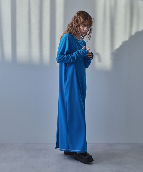 bohmal（ボマール）の「ワッフルボリュームマキシワンピース（ワンピース・レディース・ブルー/チャコールグレー/グレー/ブラック/アイボリー/ライム/ピンク・MEDIUM/TALL/MEDIUM）」の13枚目の写真