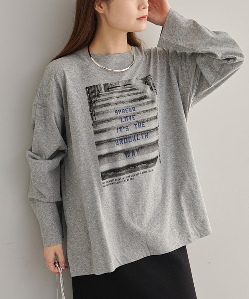 セール】コットンガーゼフォトプリントカットソー（Tシャツ