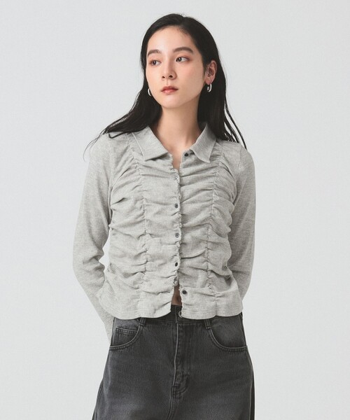 Ray BEAMS(レイビームス)の「リブ シャーリング シャツ(シャツ/ブラウス・レディース・ライトグレー/クリーム・ONE SIZE)」の6枚目の写真