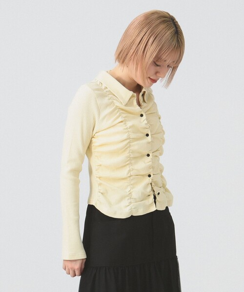 Ray BEAMS(レイビームス)の「リブ シャーリング シャツ(シャツ/ブラウス・レディース・ライトグレー/クリーム・ONE SIZE)」の10枚目の写真