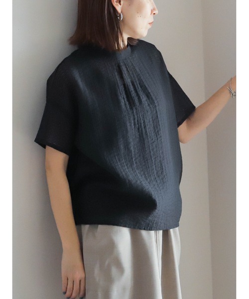 FIL DE FER(フィルデフェール)の「ハシゴストライプ スタンドネックブラウス(シャツ/ブラウス・レディース・ホワイト/サックスブルー/ブラック・FREE)」の2枚目の写真