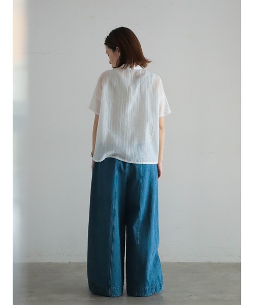 FIL DE FER(フィルデフェール)の「ハシゴストライプ スタンドネックブラウス(シャツ/ブラウス・レディース・ホワイト/サックスブルー/ブラック・FREE)」の6枚目の写真