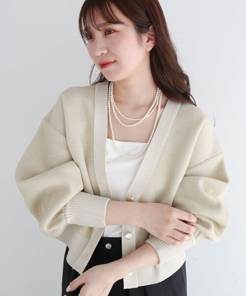 ELENCARE DUE（エレンカーレデュエ）の「・ELENCARE DUE ラメVネックカーディガン（カーディガン/ボレロ・レディース・アイボリー/ミント/グレイッシュベージュ/ブラック・FREE）」の18枚目の写真