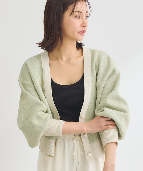 ELENCARE DUE（エレンカーレデュエ）の「・ELENCARE DUE ラメVネックカーディガン（カーディガン/ボレロ・レディース・アイボリー/ミント/グレイッシュベージュ/ブラック・FREE）」の4枚目の写真