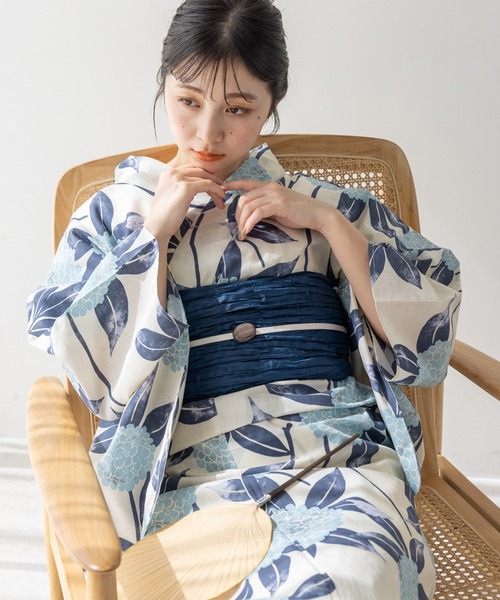 【新品未使用】ゆかた館グレース　こだわり浴衣５点セット　ブルー　M こだわり浴衣5点セット (浴衣/帯/下駄/腰紐/着付け冊子) 変わり