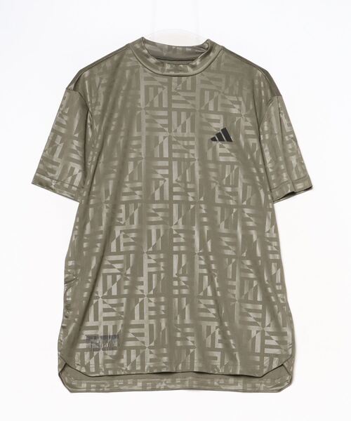 adidas（アディダス）の「アディダス adidas BOSロゴ柄デボス モックネック 半袖シャツ（シャツ/ブラウス・メンズ・ホワイト/オリーブ・M/L/LL/3L）」の2枚目の写真