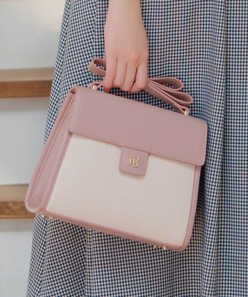 WILLSELECTION（ウィルセレクション）の「リボンハンドル雑材コンビバッグ（ショルダーバッグ・レディース・ベージュ/ピンク/ダークブラウン・FREE）」の3枚目の写真