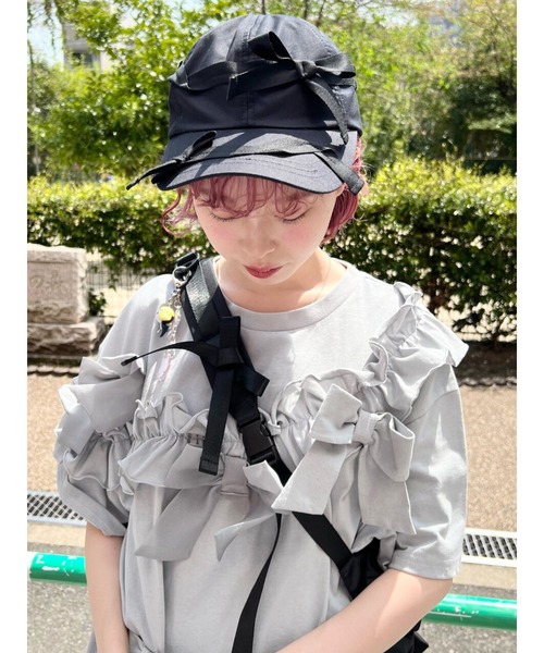 merry jenny（メリージェニー）の「ribbon ribbon cap（キャップ・レディース・ブラック/ベージュ・FREE）」の2枚目の写真