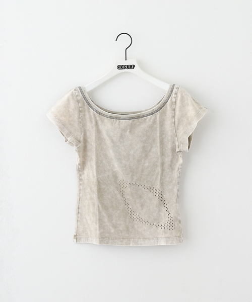 MSCHF（ミスチーフ）の「【Geek Office / ギークオフィス】MSCHF / ミスチーフ ブリーチ ワイド ネック T（Tシャツ/カットソー・レディース・ベージュ/レッド/ブラック・SMALL）」の2枚目の写真