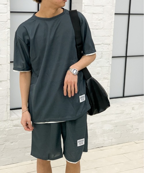 link lot(リンクロット)の「【2点セット】フェイクレイヤードセットアップ 半袖無地Tシャツ+ショートパンツ ワッフル調(ルームウェア/パジャマ・メンズ・アイボリー/ブラック/ホワイト/スミクロ/グレー/ベージュ・L/M)」の8枚目の写真