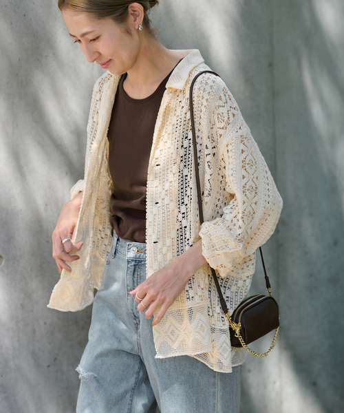 ≪追加≫アンティークレースオープンカラーシャツ（シャツ/ブラウス