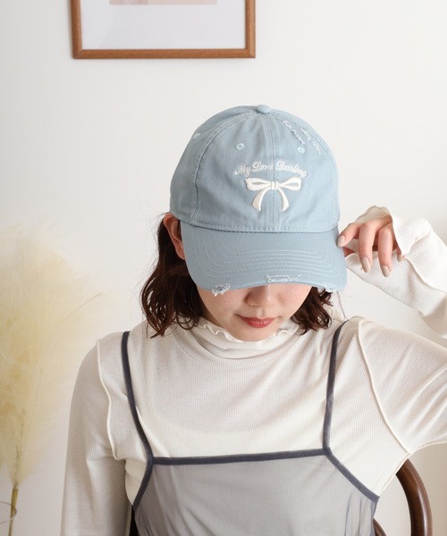 セール】RUCCHE リボン刺繍ダメージツイルキャップ（キャップ