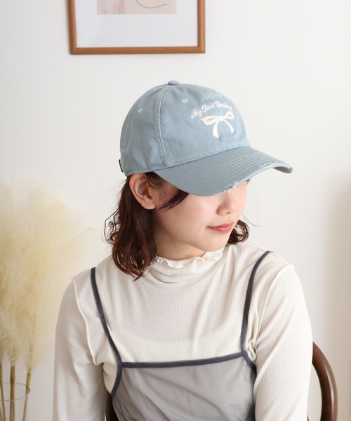 セール】RUCCHE リボン刺繍ダメージツイルキャップ（キャップ