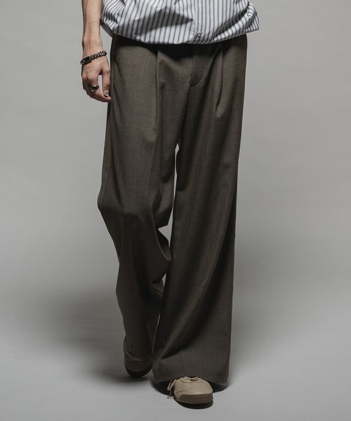 キャスパージョン　ウールミックスセミバギースラックス　xs ブラウン Wool mix semi baggy slacks/ウールミックスセミバギー