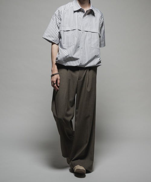 ウールミックスセミバギースラックスxs グレイッシュブルー CasperJohn Wool mix semi baggy slacks/ウールミックスセミバギー