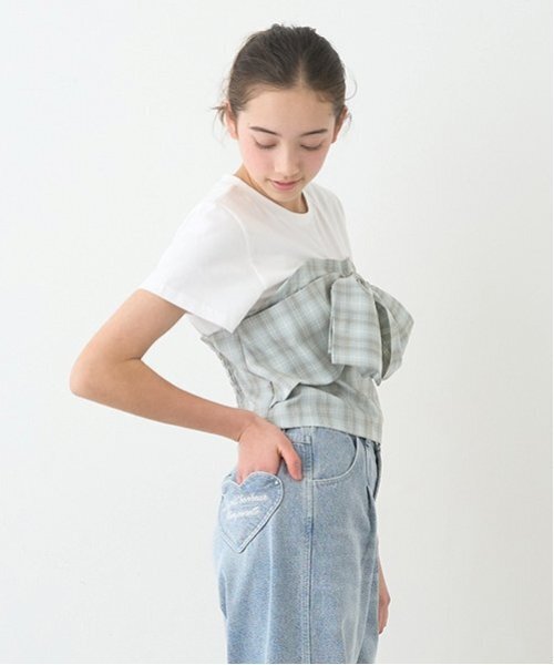 pom ponette junior（ポンポネットジュニア）の「【ニコ☆プチ掲載】リボンビスチェTシャツ（Tシャツ/カットソー・キッズ・ブルー/ブルーグレー・LL(165cm)/L:160cm/S:140cm/M:150cm）」の20枚目の写真