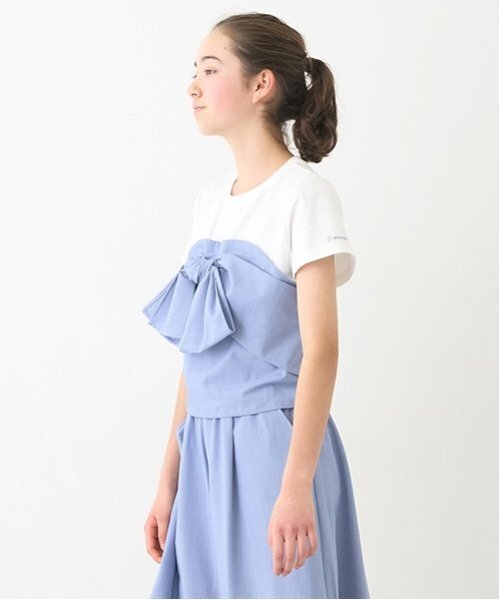 pom ponette junior（ポンポネットジュニア）の「【ニコ☆プチ掲載】リボンビスチェTシャツ（Tシャツ/カットソー・キッズ・ブルー/ブルーグレー・LL(165cm)/L:160cm/S:140cm/M:150cm）」の4枚目の写真