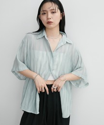 Aunt Marie's | ウェーブストライプハーフスリーブシアーシャツ(シャツ/ブラウス)