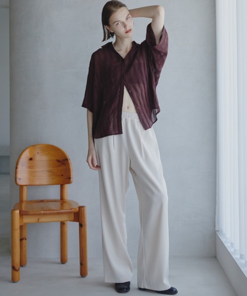 Aunt Marie's（アントマリーズ）の「ウェーブストライプハーフスリーブシアーシャツ（シャツ/ブラウス・レディース・ブラウン/アイボリー/ブラック/ライトブルー・FREE）」の8枚目の写真