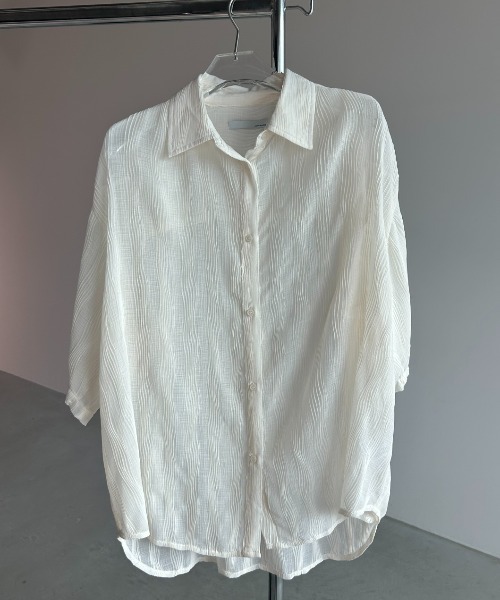 Aunt Marie's（アントマリーズ）の「ウェーブストライプハーフスリーブシアーシャツ（シャツ/ブラウス・レディース・ブラウン/アイボリー/ブラック/ライトブルー・FREE）」の10枚目の写真