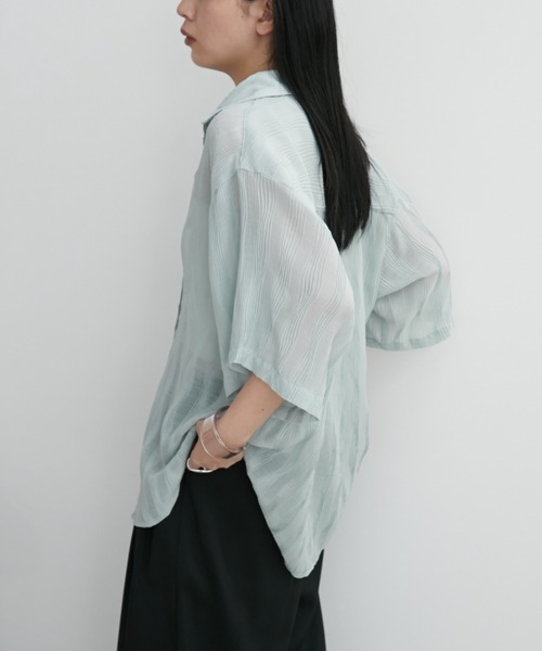 Aunt Marie's(アントマリーズ)の「ウェーブストライプハーフスリーブシアーシャツ(シャツ/ブラウス・レディース・ブラウン/アイボリー/ブラック/ライトブルー・FREE)」の19枚目の写真
