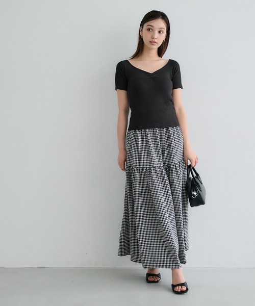 coca(coca)(コカ)の「【WEB限定セール】リブギャザートップス(Tシャツ/カットソー・レディース・チャコール/ブラック・S/L/M)」の3枚目の写真