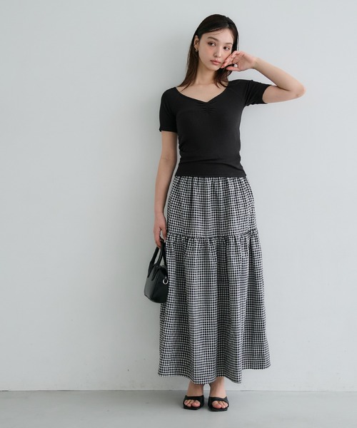 coca(coca)(コカ)の「【WEB限定セール】リブギャザートップス(Tシャツ/カットソー・レディース・チャコール/ブラック・S/L/M)」の5枚目の写真
