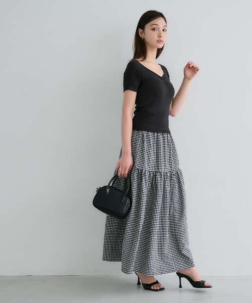 coca(coca)(コカ)の「【WEB限定セール】リブギャザートップス(Tシャツ/カットソー・レディース・チャコール/ブラック・S/L/M)」の7枚目の写真