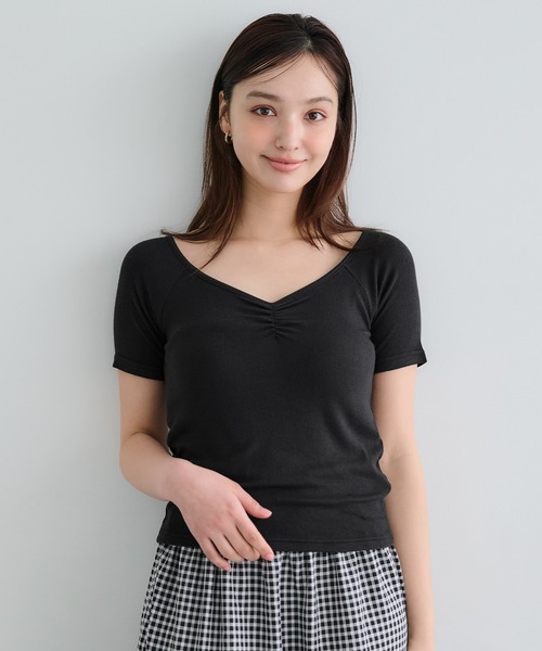 coca(coca)(コカ)の「【WEB限定セール】リブギャザートップス(Tシャツ/カットソー・レディース・チャコール/ブラック・S/L/M)」の8枚目の写真